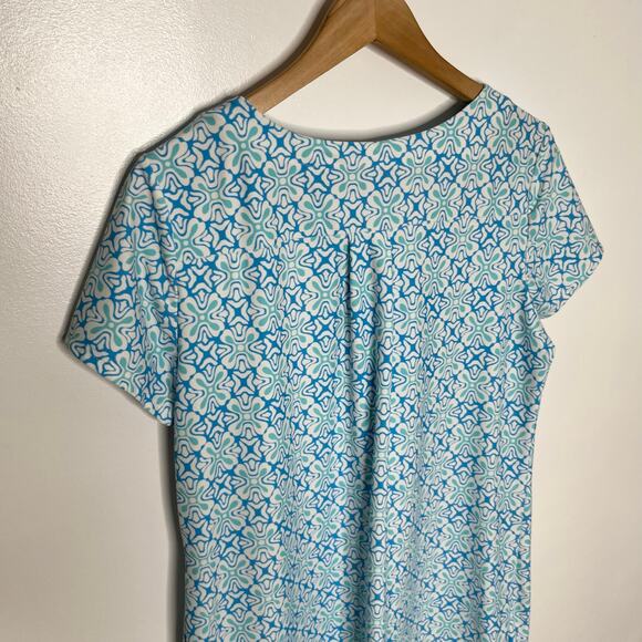 Jude Connally Womens Short Sleeve Sundress Medium Blue Geometric Print Stretch - Picture 6 of 7